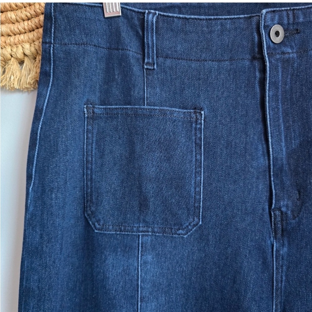 HALARA FLex High Waist Pocket Dark Wash Wide Leg Soft Stretch Jeans SZ Large 70s - Picture 4 of 10